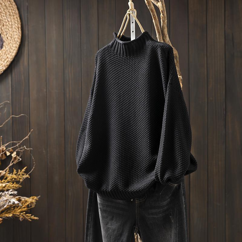 Mia | Oversized Chunky Drop Shoulder Long Sleeve Ribbed Turtleneck Winter Jumper Women