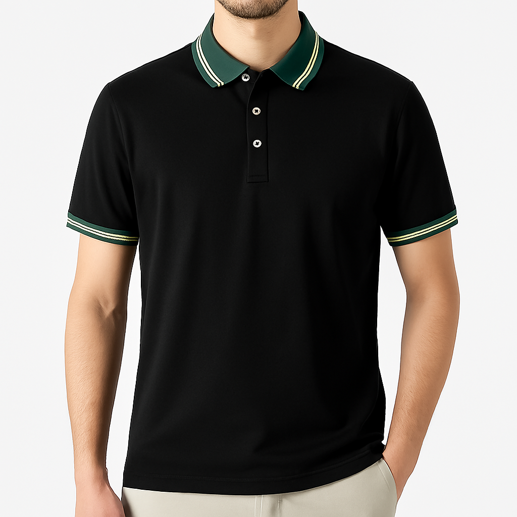 Men's Knit Polo Shirt with Button Placket | Savoni - Black