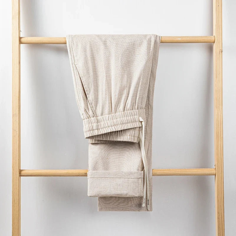 Men's Linen-Look Drawstring Trousers with Open Weave | Arden