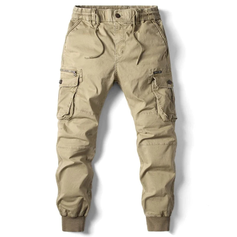 Men's Tapered Cargo Trousers with Drawstring Waist | Harrison - Khaki