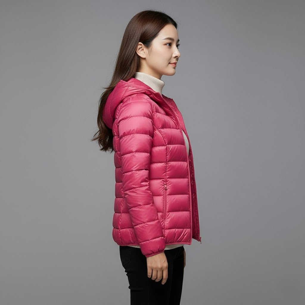 Juno | Winter Hooded Shiny Zip Up Quilted Side Pockets Puffer Jacket Women