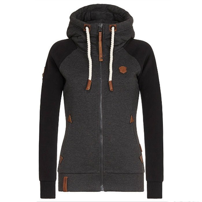 Una | Zip Up Drawstring Raglan Pockets Colour Block Fleece Long Sleeve Autumn Ribbed Hoodie Women