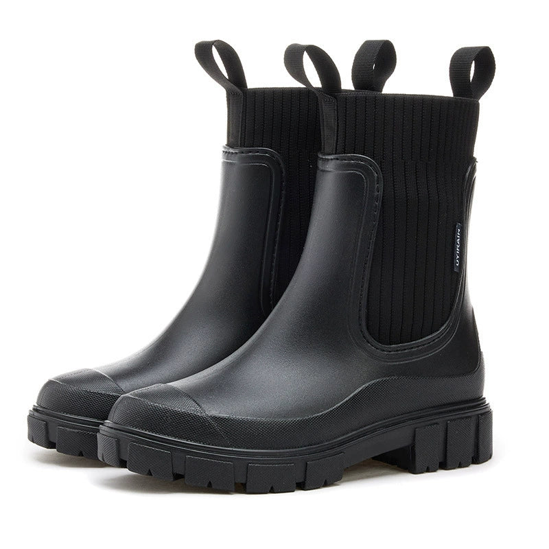 Skye | Round Toe Sock Autumn Knit Chunky Platform Block Heel Chelsea Boots Women