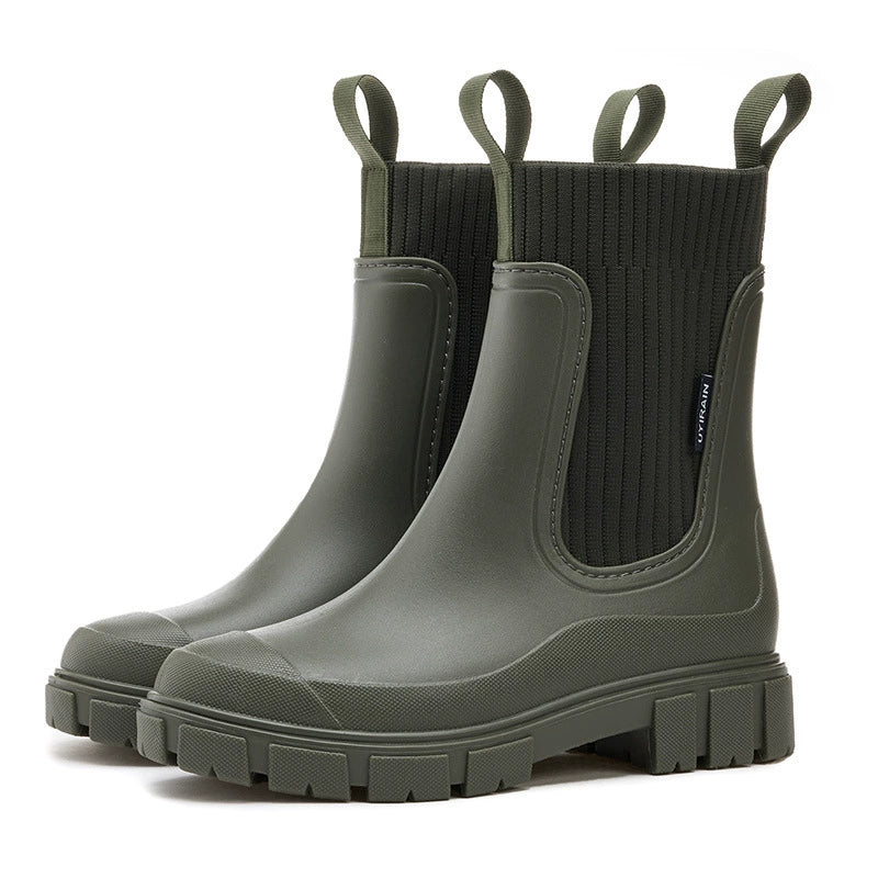 Skye | Round Toe Sock Autumn Knit Chunky Platform Block Heel Chelsea Boots Women