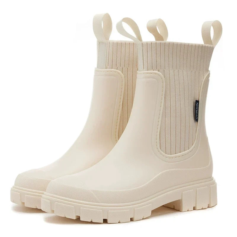 Skye | Round Toe Sock Autumn Knit Chunky Platform Block Heel Chelsea Boots Women
