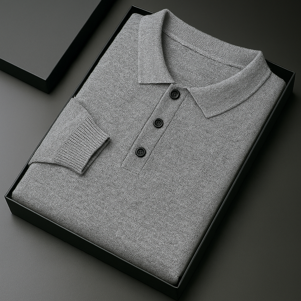Men's Fine Knit Polo Sweater with Button Placket | Arden - Gray
