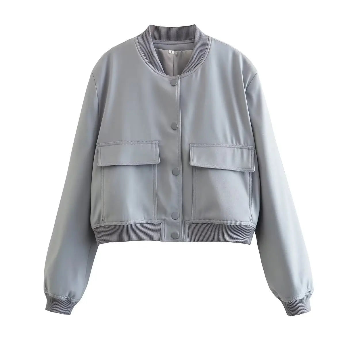 Mae | Faux Suede Pocket Button Oversized Autumn Cropped Bomber Jacket Women