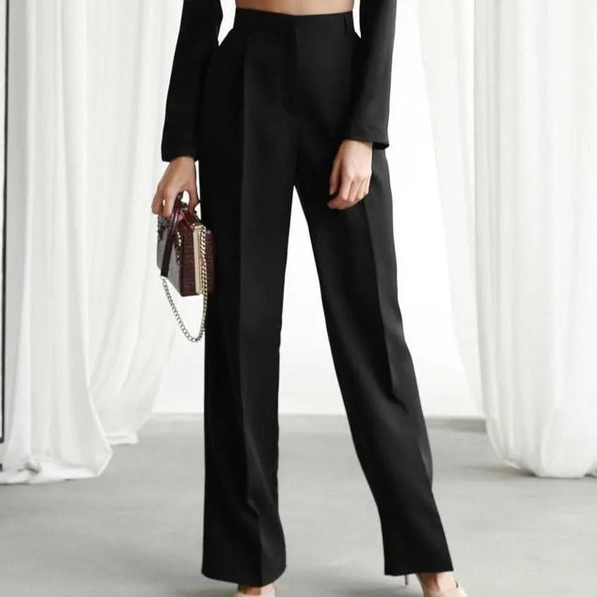 Kiera | Pleated High Waisted Tailored Pocket Autumn Smart Work Wide Leg Trousers Women