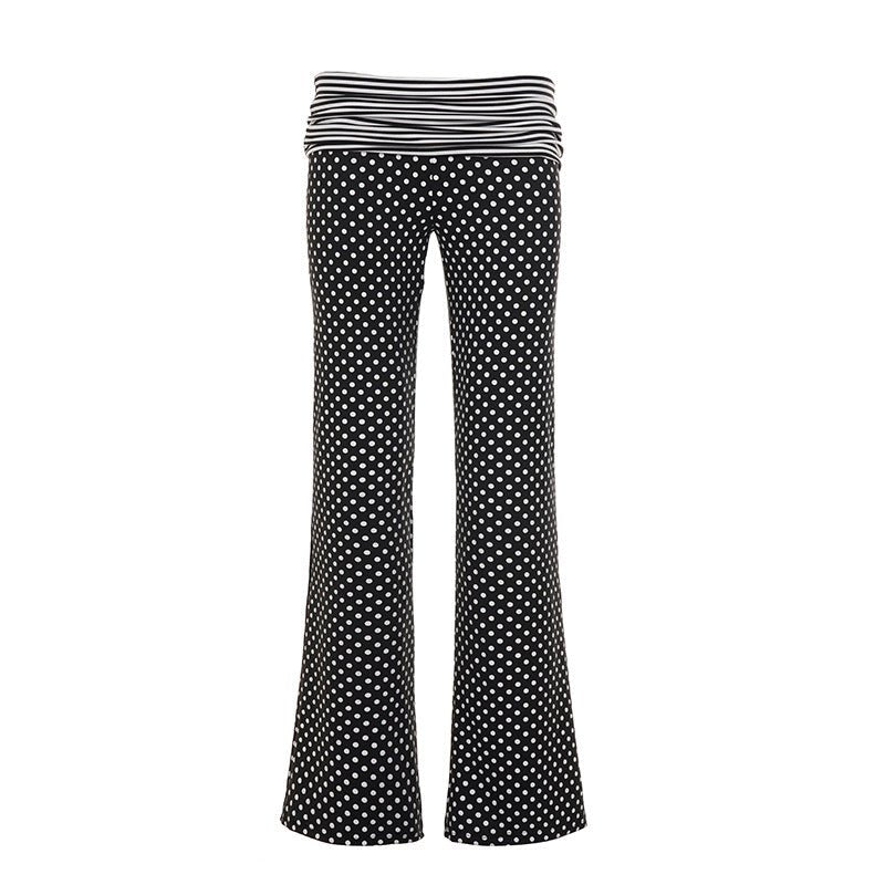 Erica | Polka Dot Low Rise Foldover Striped Knit Flared Trousers Women