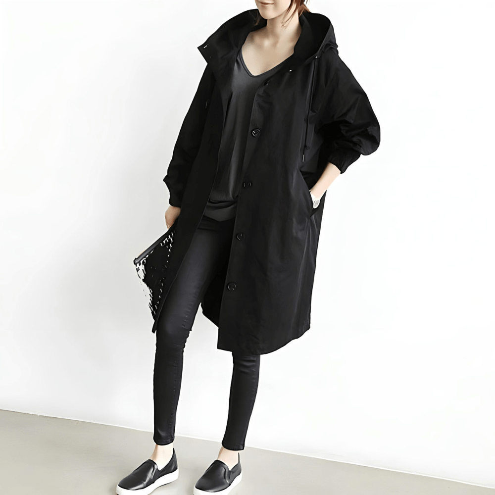 Jana | Single Breasted Button Pockets Drop Shoulder Knee Length Autumn Duster Coat Women