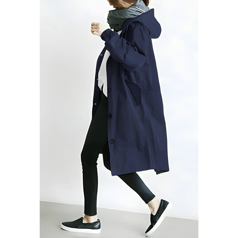 Jana | Single Breasted Button Pockets Drop Shoulder Knee Length Autumn Duster Coat Women
