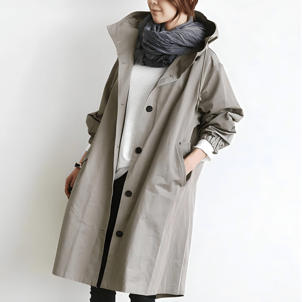 Jana | Single Breasted Button Pockets Drop Shoulder Knee Length Autumn Duster Coat Women