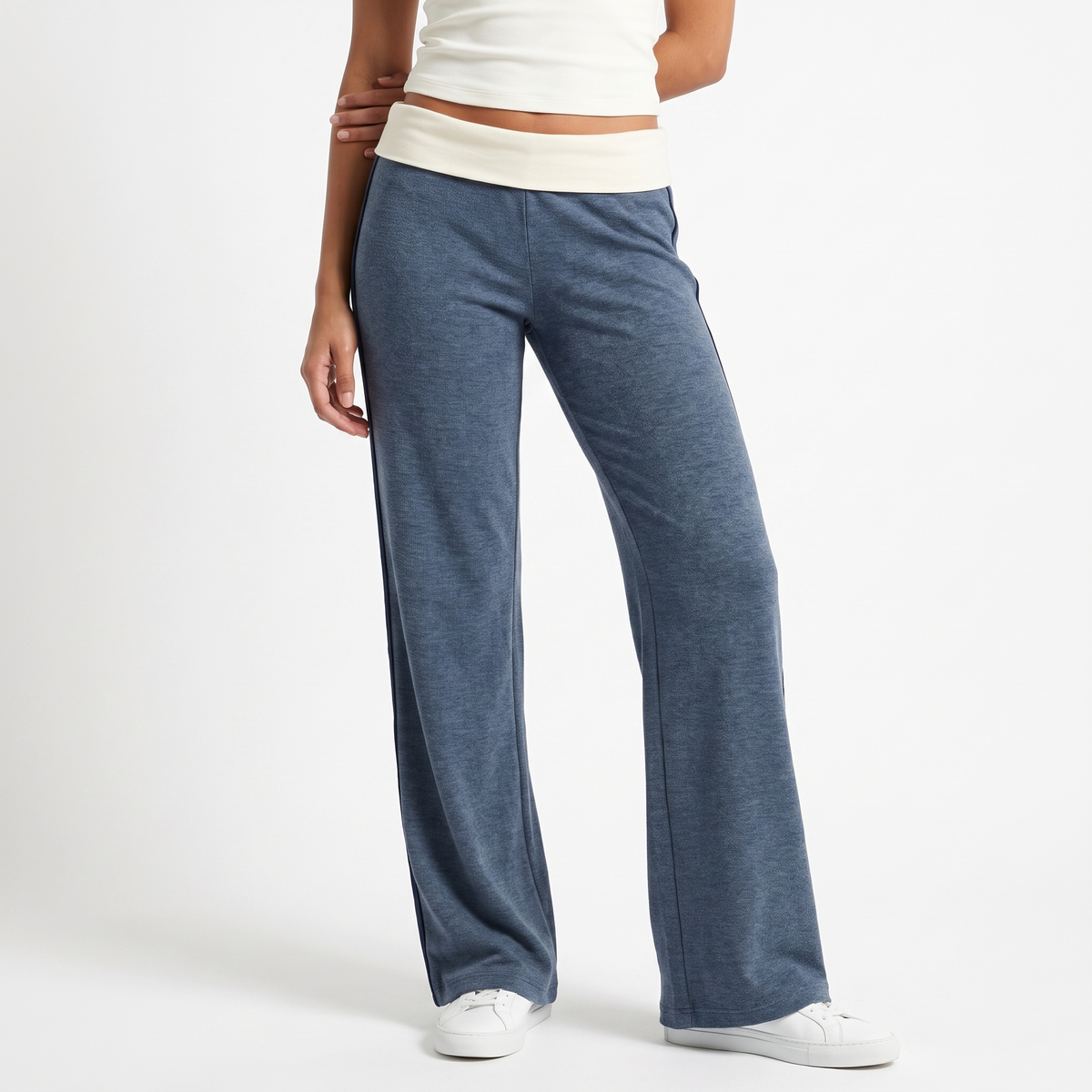 Grace | Side Stripe Fold Over Low Rise Pockets Jersey Wide Leg Trousers Women