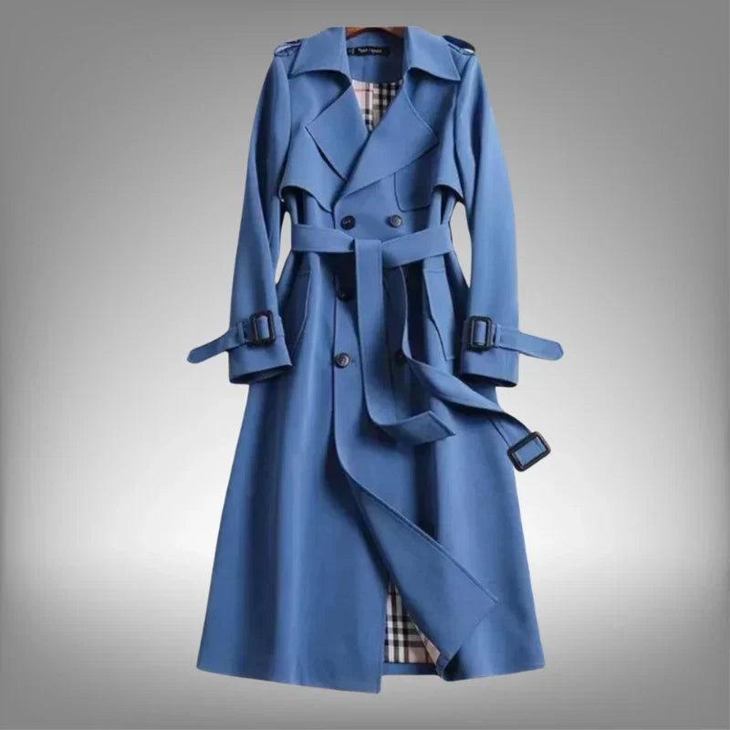 Jana | Classic Double Breasted Belted Collared Buckle Pocket Autumn Smart Long Trench Coat Ladies