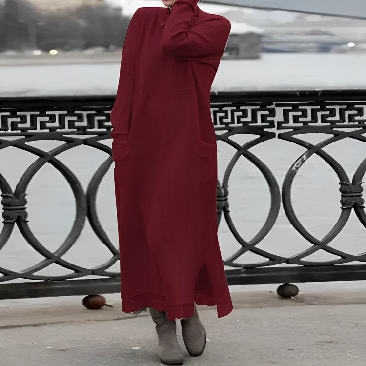 Margo | Knitted Long Sleeve Oversized Pockets Side Split Autumn Winter Maxi Jumper Dress Women