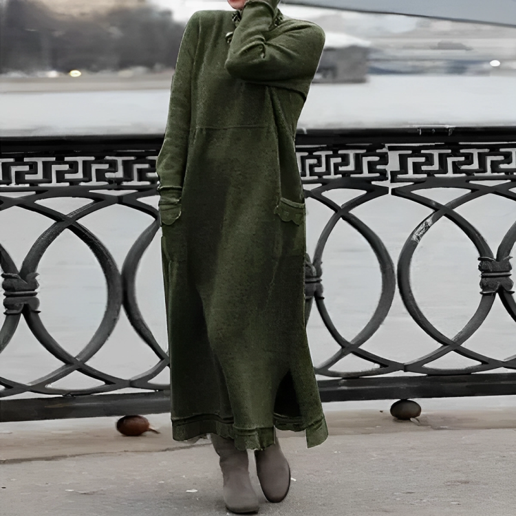 Margo | Knitted Long Sleeve Oversized Pockets Side Split Autumn Winter Maxi Jumper Dress Women