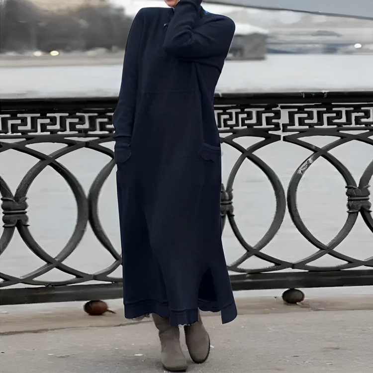 Margo | Knitted Long Sleeve Oversized Pockets Side Split Autumn Winter Maxi Jumper Dress Women