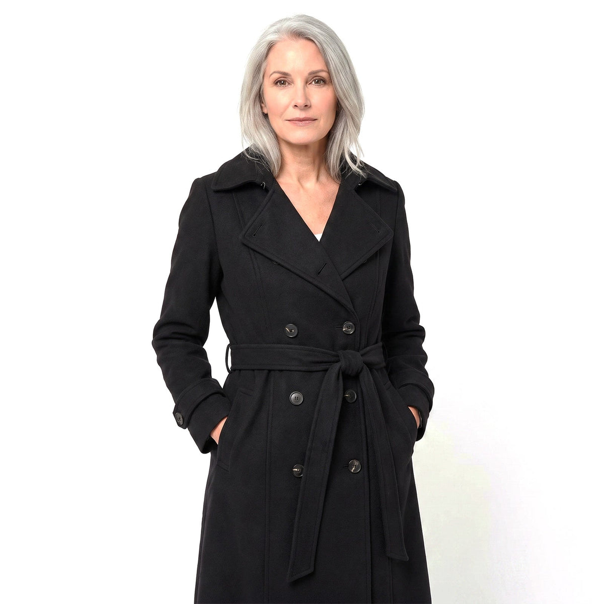 Quinn | Tailored Double Breasted Button Collared Autumn Smart Long Trench Coat Ladies