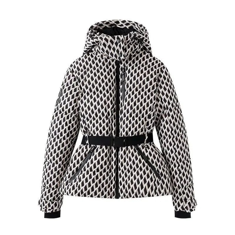 Lia | Winter Belted Fitted Zipped Hooded Funnel Neck Quilted Puffer Jacket Women
