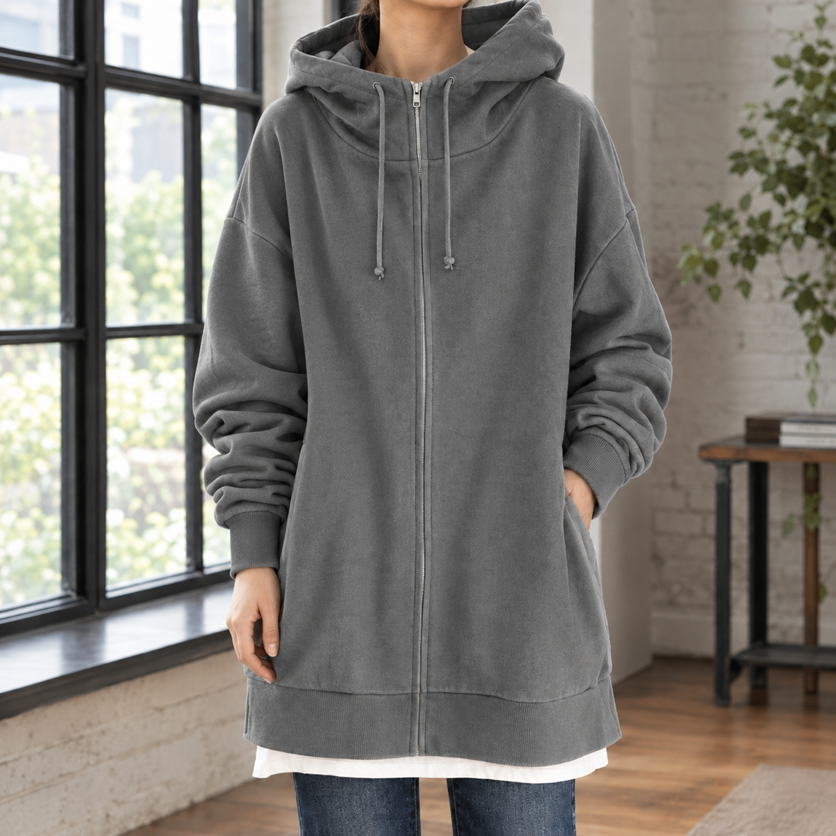 Lucia | Zip Up Drawstring Fleece Pockets Longline Autumn Oversized Hoodie Women