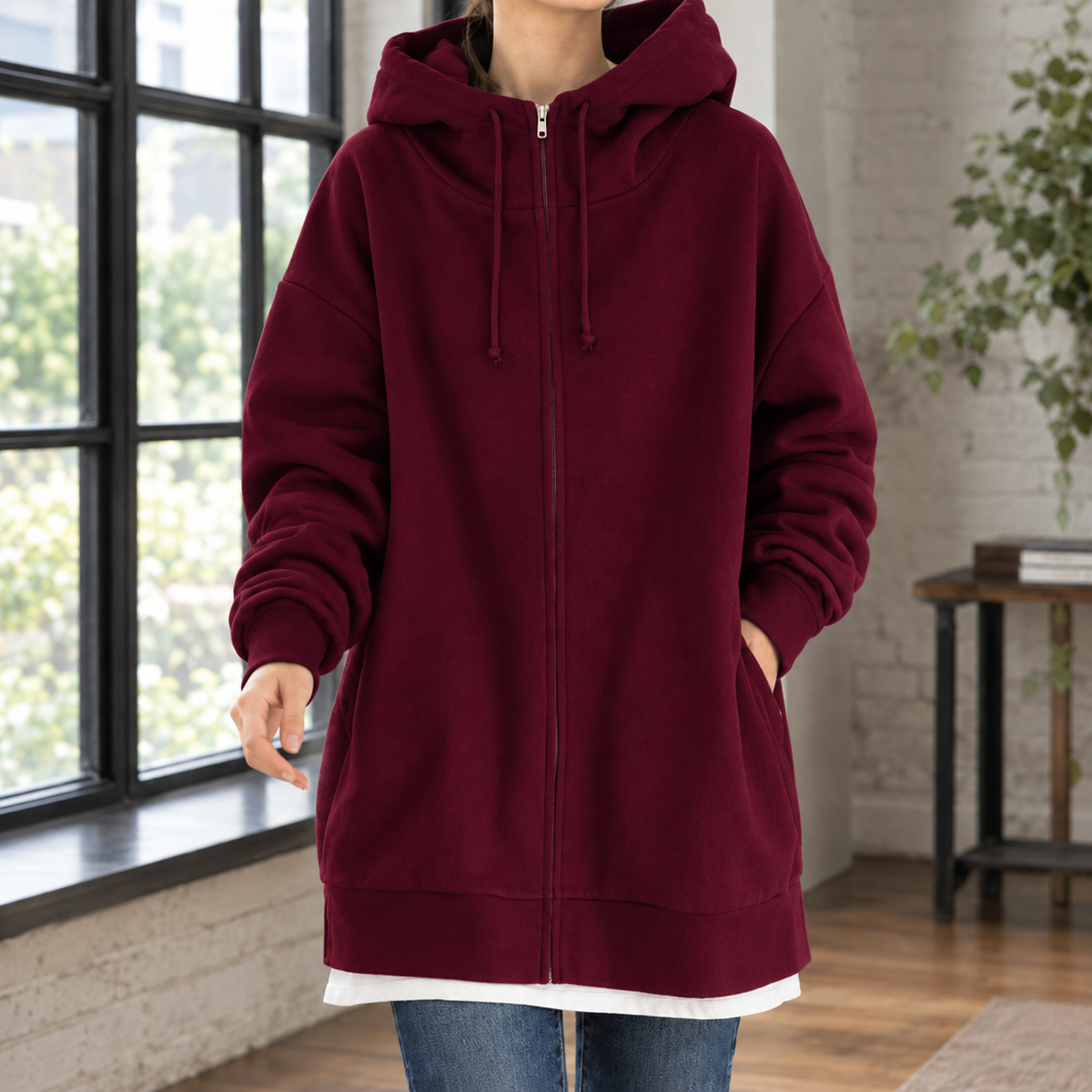 Lucia | Zip Up Drawstring Fleece Pockets Longline Autumn Oversized Hoodie Women