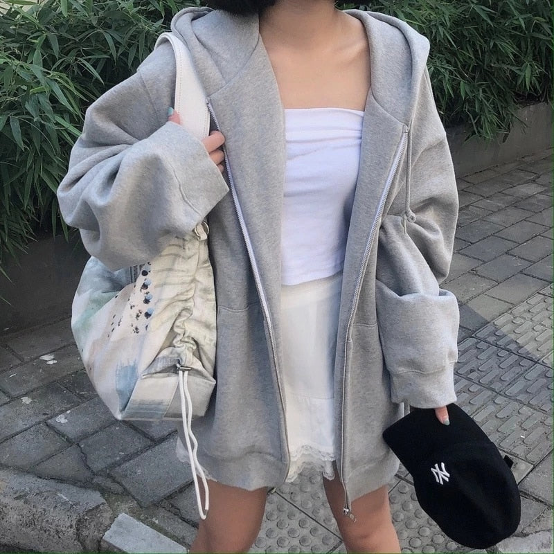 Mina | Fleece Zip Up Drawstring Pockets Long Sleeve Oversized Hoodie Women