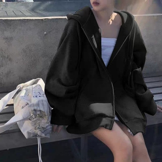 Mina | Fleece Zip Up Drawstring Pockets Long Sleeve Oversized Hoodie Women