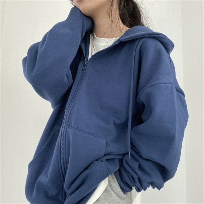 Mina | Fleece Zip Up Drawstring Pockets Long Sleeve Oversized Hoodie Women