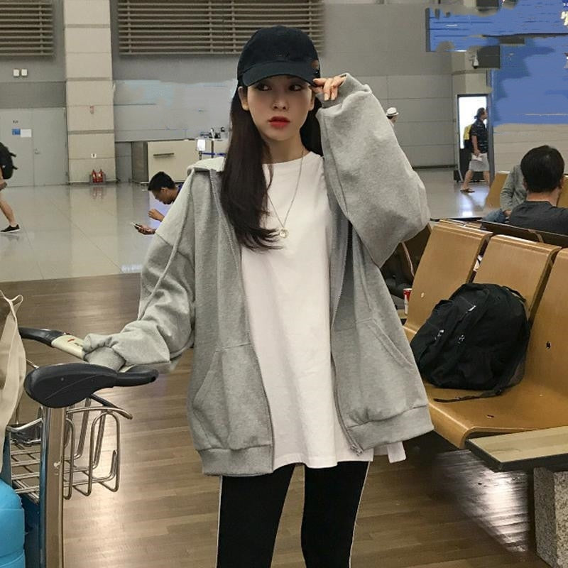 Mina | Fleece Zip Up Drawstring Pockets Long Sleeve Oversized Hoodie Women