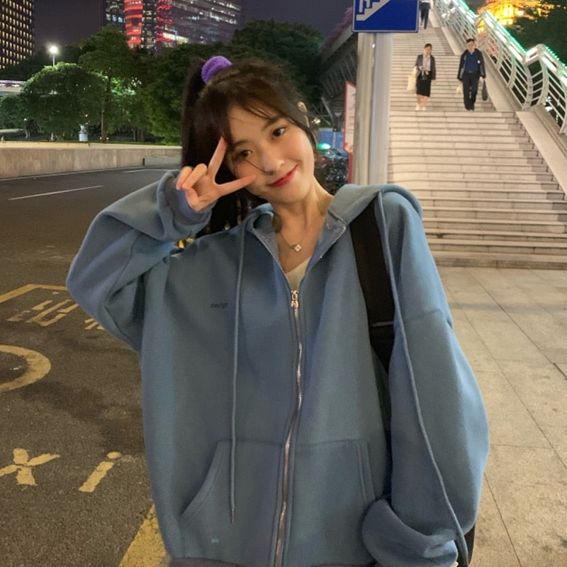 Mina | Fleece Zip Up Drawstring Pockets Long Sleeve Oversized Hoodie Women