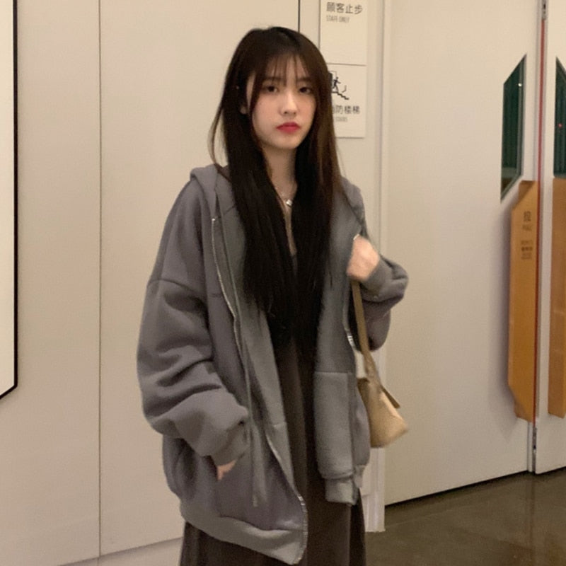 Mina | Fleece Zip Up Drawstring Pockets Long Sleeve Oversized Hoodie Women