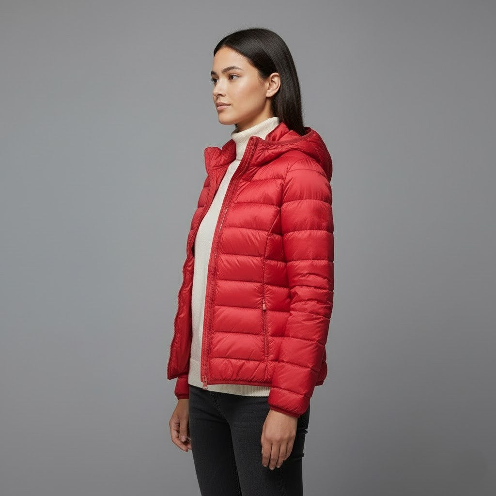 Juno | Winter Hooded Shiny Zip Up Quilted Side Pockets Puffer Jacket Women