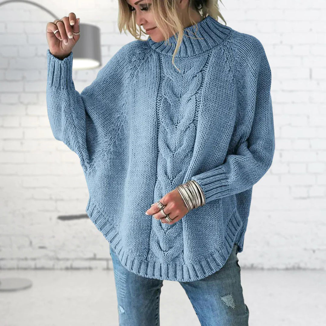 Fleur | Oversized Chunky Cable Knit Batwing Long Sleeve Funnel Neck Winter Jumper Women