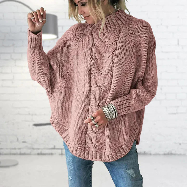 Fleur | Oversized Chunky Cable Knit Batwing Long Sleeve Funnel Neck Winter Jumper Women