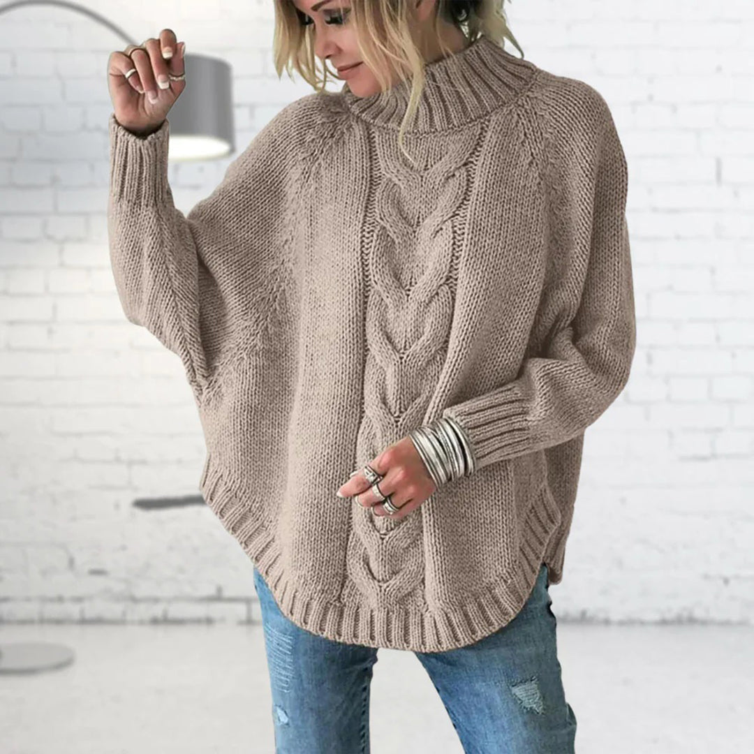 Fleur | Oversized Chunky Cable Knit Batwing Long Sleeve Funnel Neck Winter Jumper Women