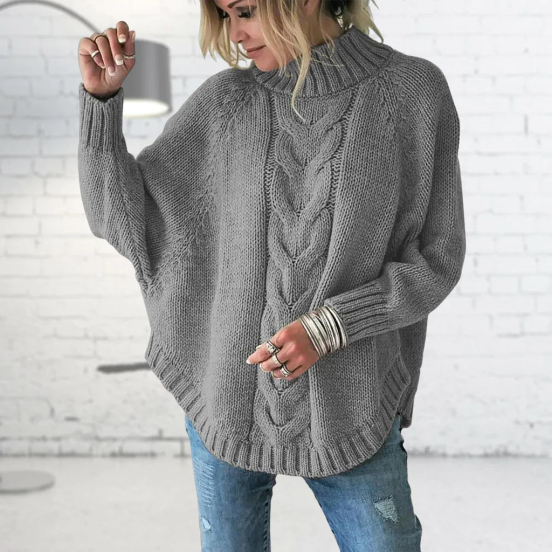 Fleur | Oversized Chunky Cable Knit Batwing Long Sleeve Funnel Neck Winter Jumper Women