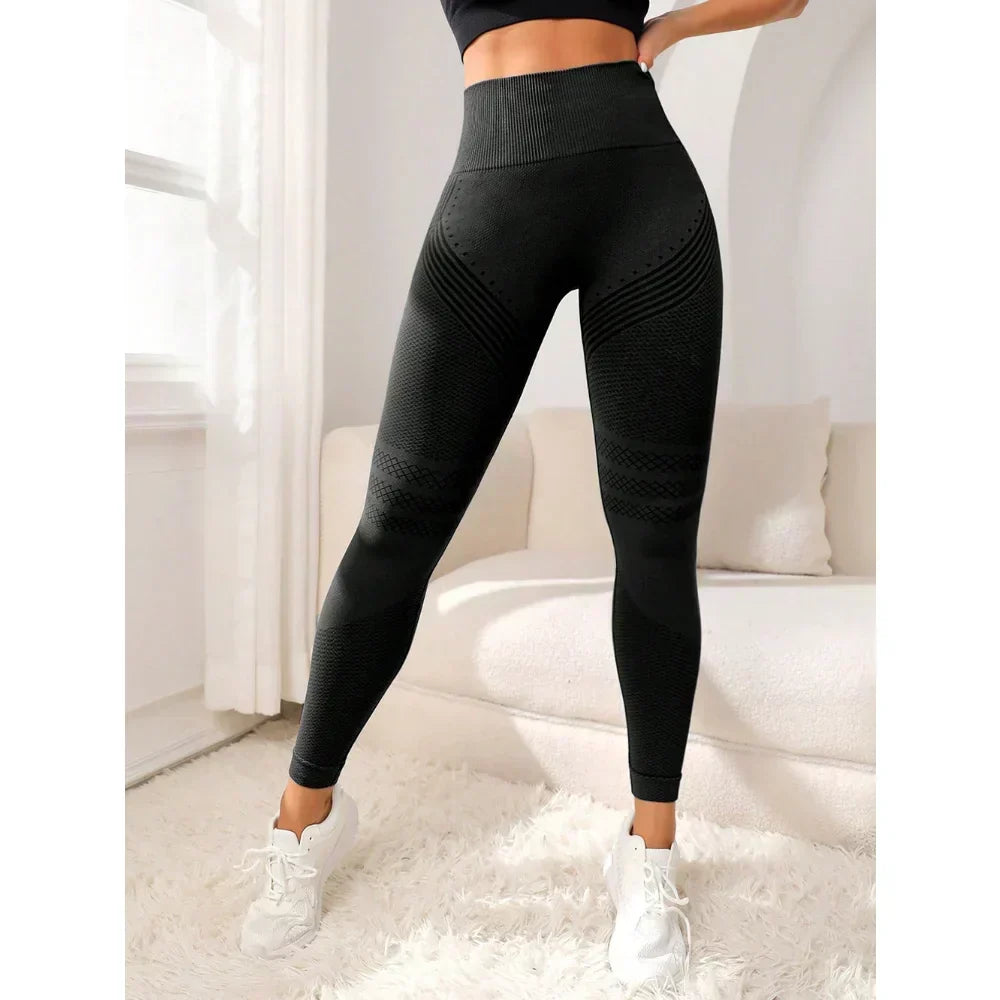Lea | High Waisted Ribbed Honeycomb Knit Scrunch Bum Ankle Length Leggings Women