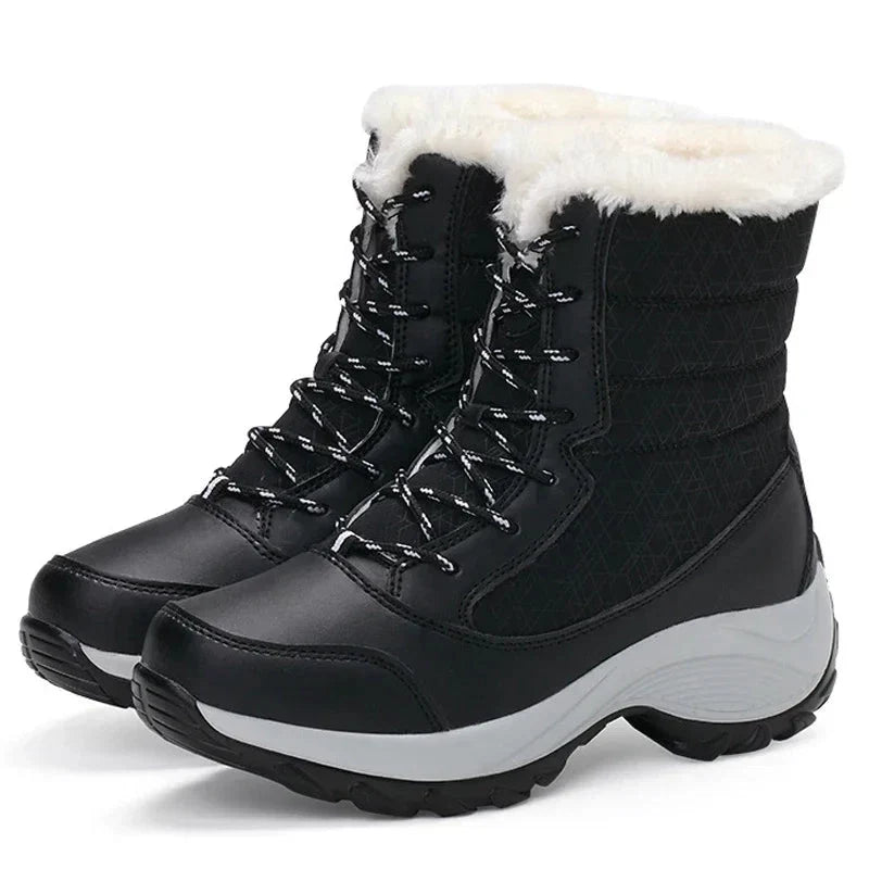 Effie | Faux Fur Padded Quilted Chunky Platform Lace Up Winter Ankle Snow Boots Women