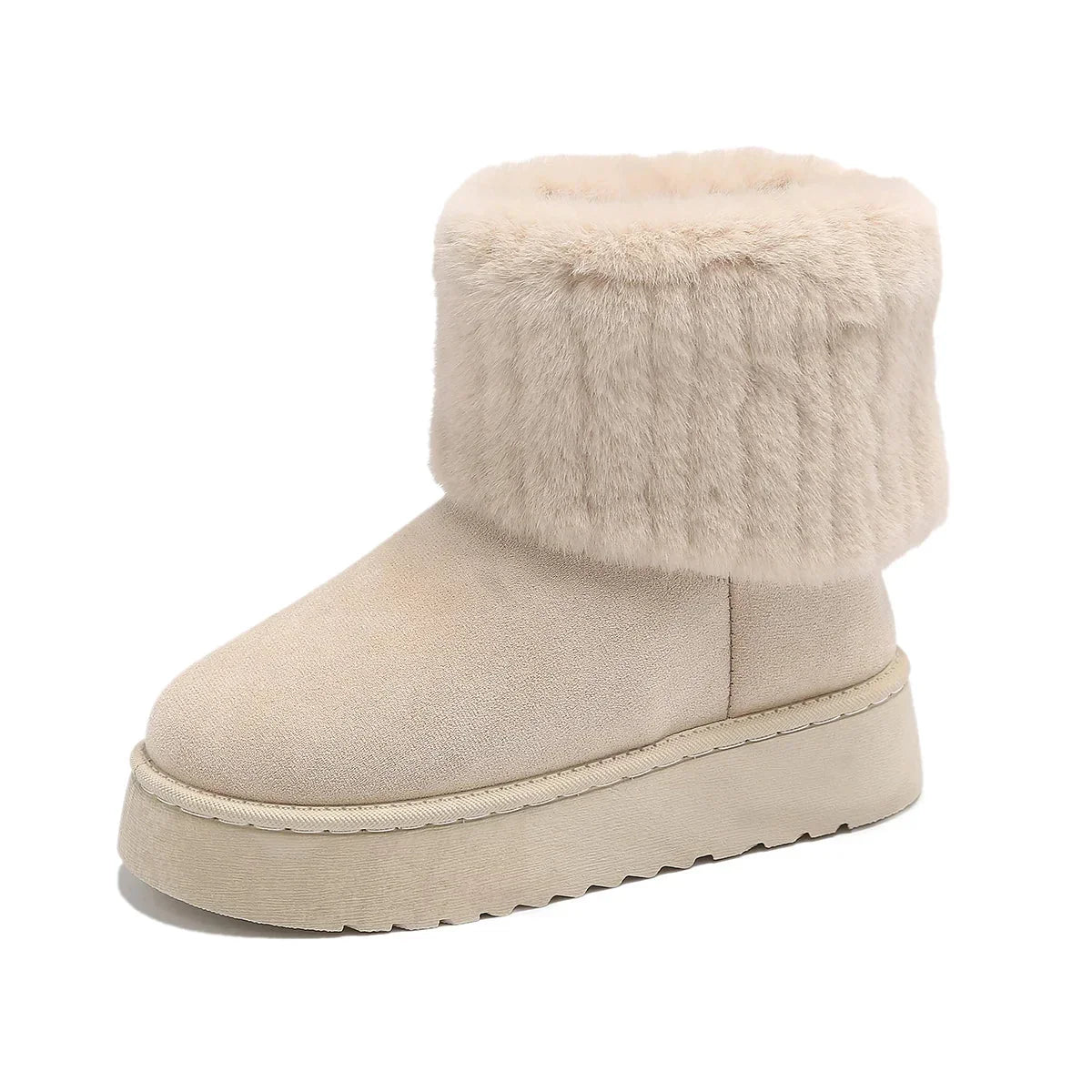 Belle | Faux Fur Suede Platform Slip On Winter Ankle Snow Boots Women