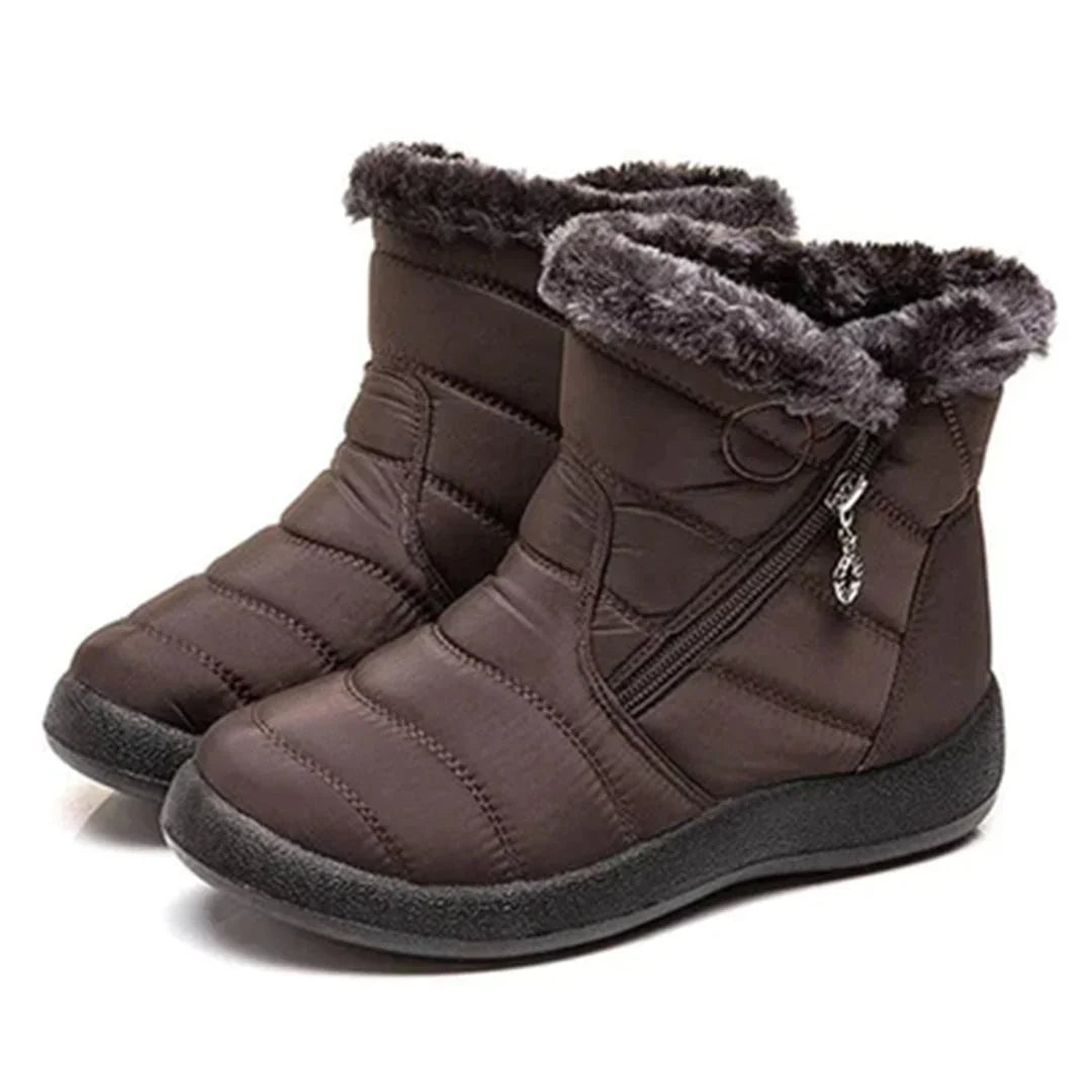 Sian | Faux Fur Quilted Padded Flat Zip Winter Ankle Snow Boots Women