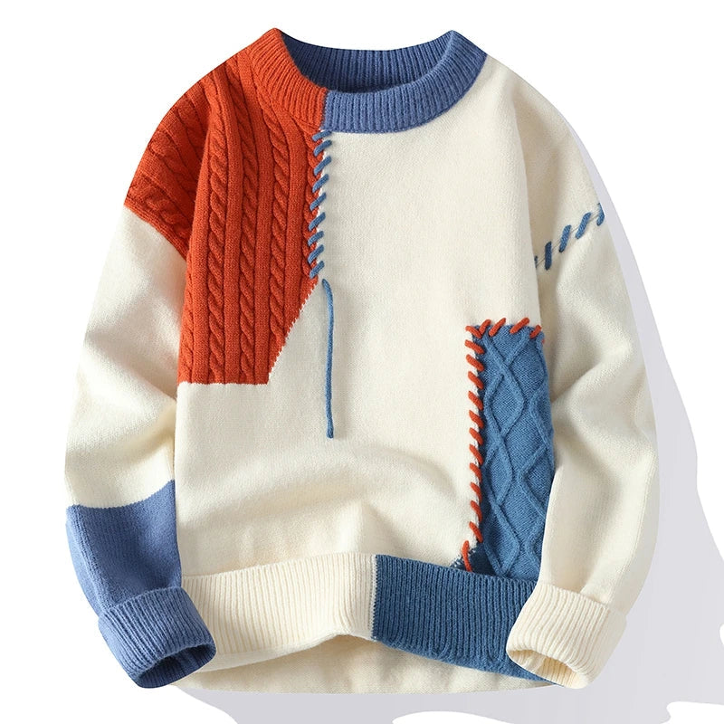 Cable Knit Pullover with Crew Neck - Orange | SoleVair