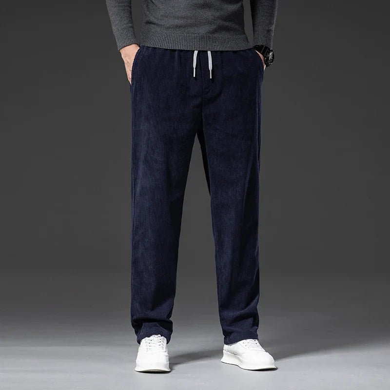 Corduroy Trousers with Drawstring - Blue | SoleVair