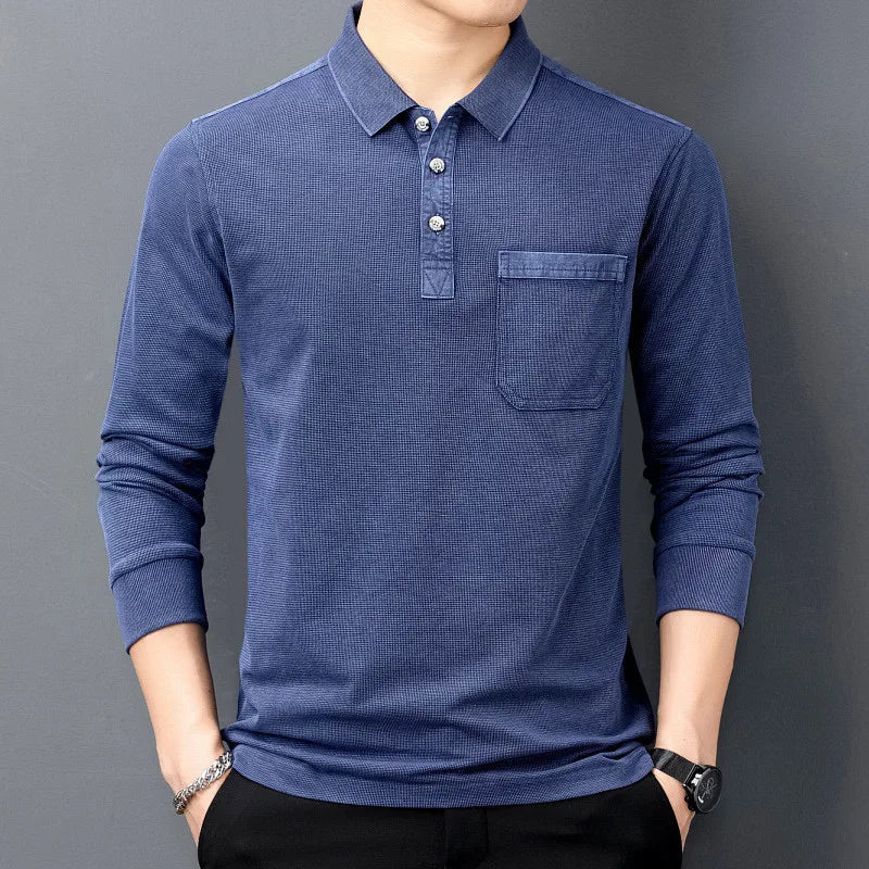 Long Sleeve Polo with Chest Pocket - Blue | SoleVair