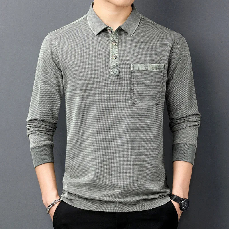 Long Sleeve Polo with Chest Pocket - Green | SoleVair