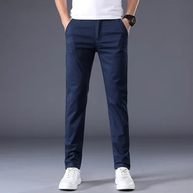 Slim Fit Dress Trousers with Side Pockets - Navy | SoleVair