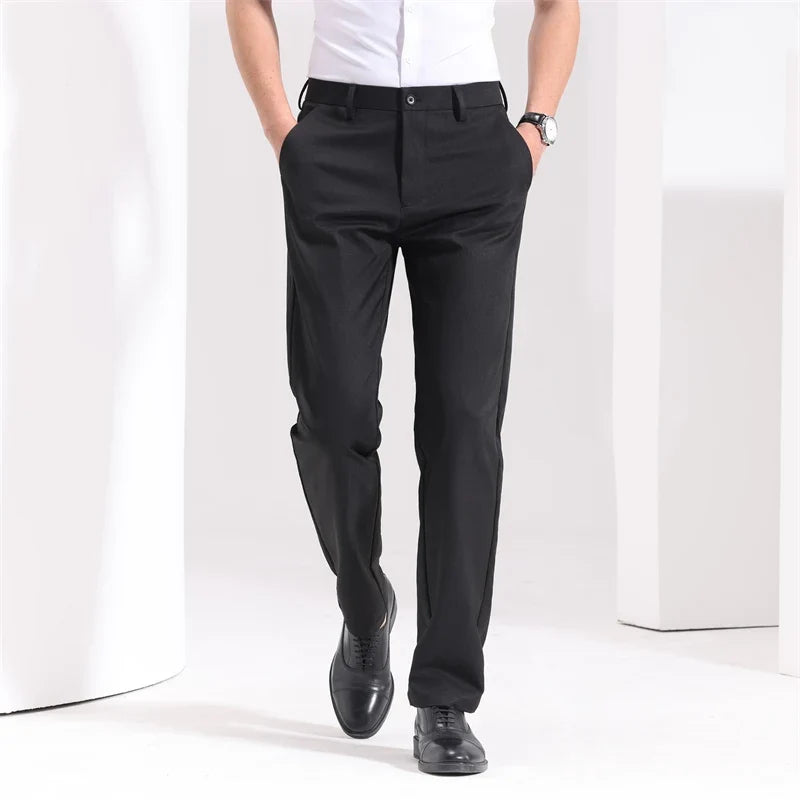 Slim Fit Trousers with Belt Loops - Black | SoleVair