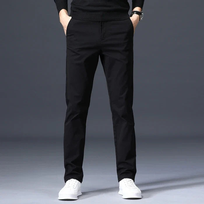 Slim Fit Trousers with Clean Front - Black | SoleVair