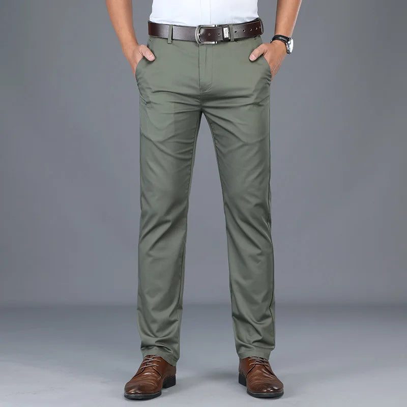 Straight Leg Dress Trousers with Side Pockets - Green | SoleVair