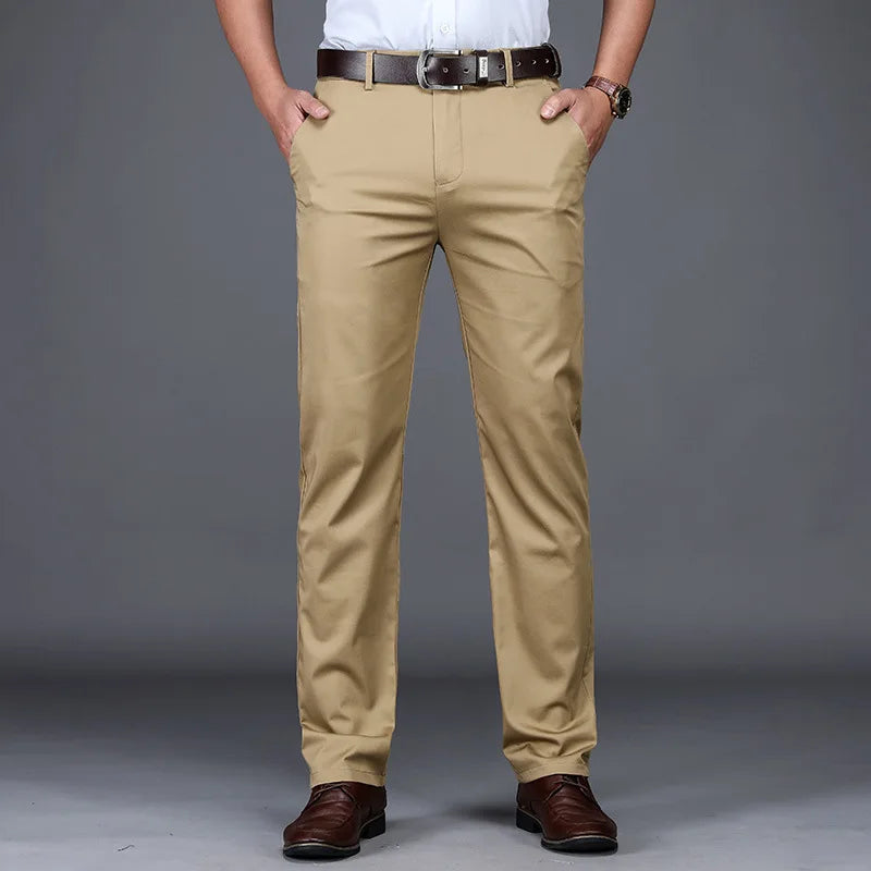 Straight Leg Dress Trousers with Side Pockets - Khaki | SoleVair