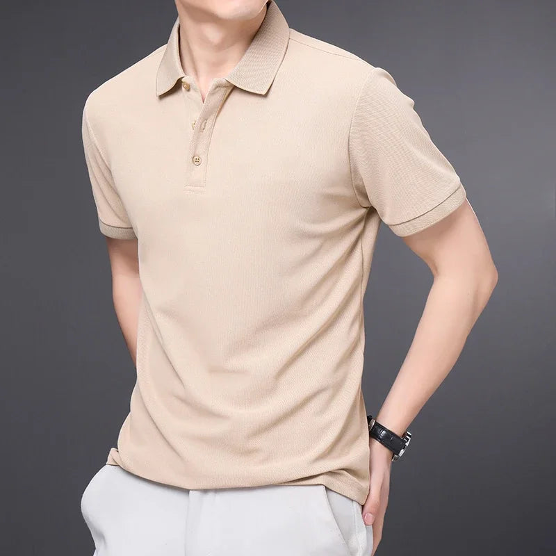 Tailored Fit Polo Shirt with Ribbed Collar - Almond | SoleVair